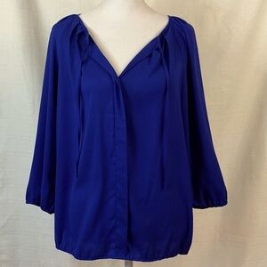 Ann Taylor Blue V-Neck Tie Front Blouse- Size Small